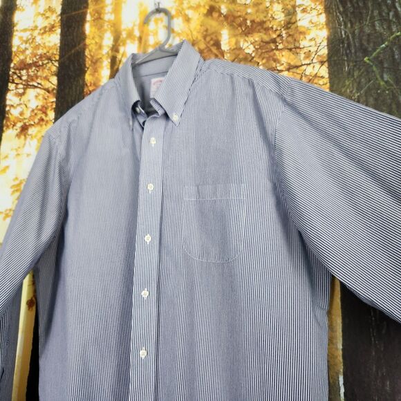 Brooks Brothers NON IRON Blue Button Down Shirt Long Sleeve Mens 17 - 4/5 - Picture 7 of 9